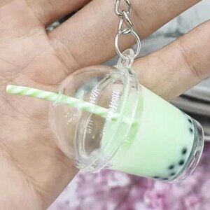 Green Boba Tea Bubble Milk Tea Keychain Bag Purse Charm Kawaii